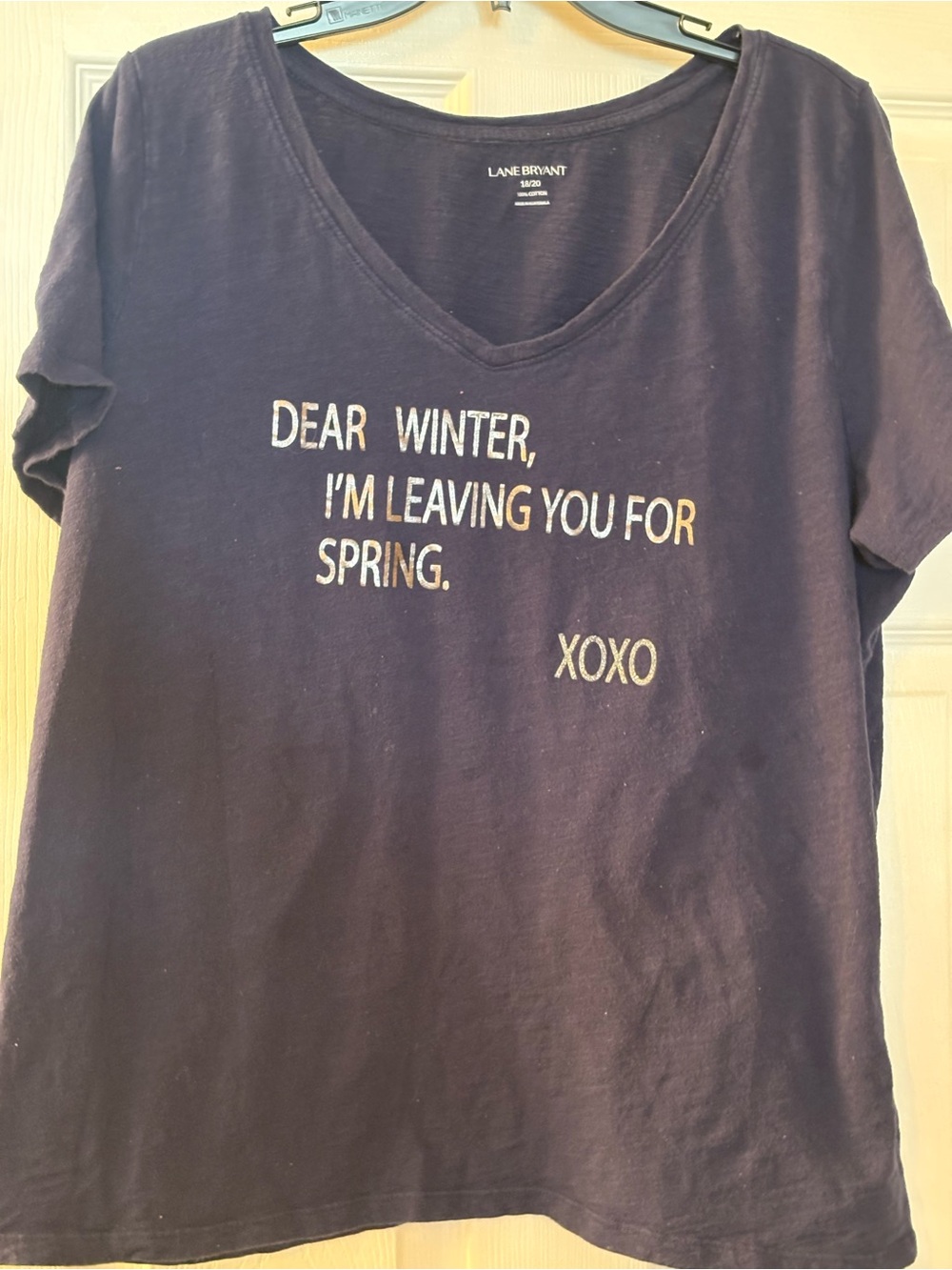 Lane Bryant Navy V-Neck Tee with 'Dear Winter' Graphic